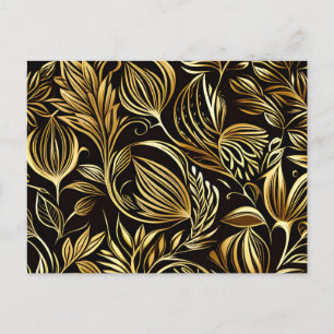 Postal Patrón floral dorado en negro