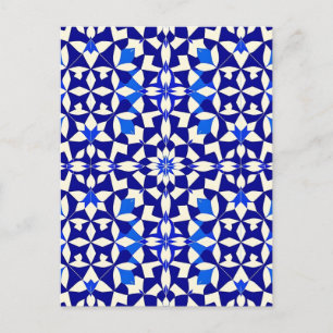 Postal Patrón floral geométrico azul marino