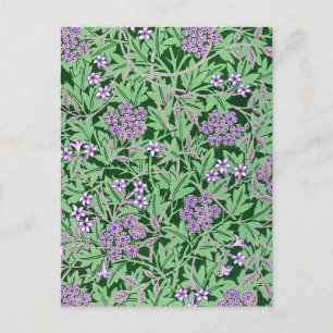 Postal Patrón floral lila y verde