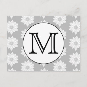 Postal Patrón floral, Monograma Personalizado blanco y ne