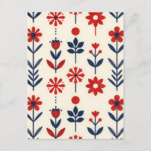 Postal Patrón floral popular rojo y marino