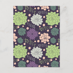 Postal Patrón floral Purple Succulent