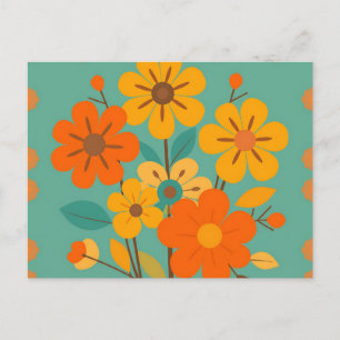 Postal Patrón floral retro con formas abstractas en calie