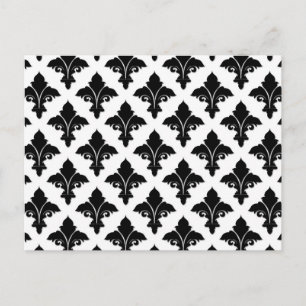 Postal Patrón floral retro en blanco y negro