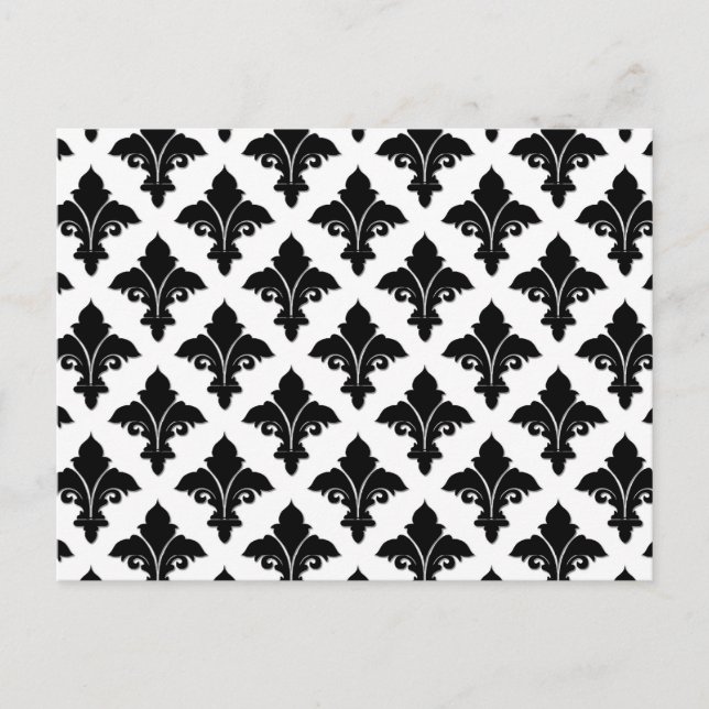 Postal Patrón floral retro en blanco y negro (Anverso)