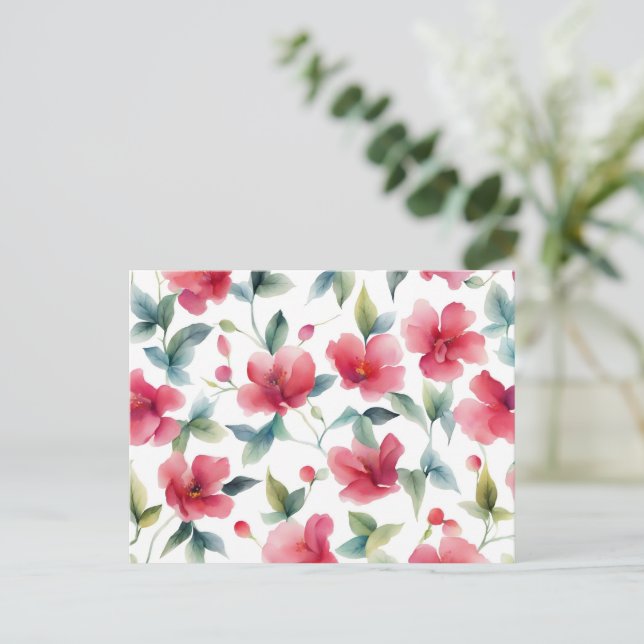 Postal Patrón floral rojo oxidado (Anverso de pie)