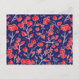 Postal Patrón floral rojo y azul