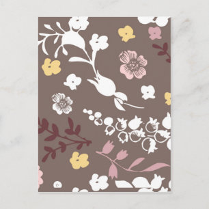Postal Patrón floral romántico marrón y rosa