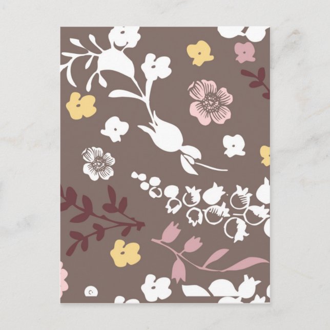 Postal Patrón floral romántico marrón y rosa (Anverso)