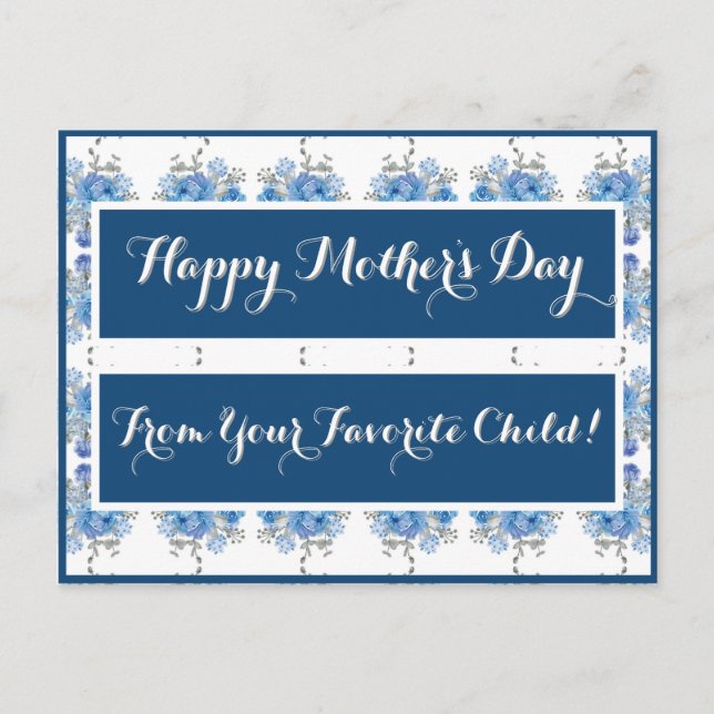 Postal Patrón floral Rosa azul (Anverso)