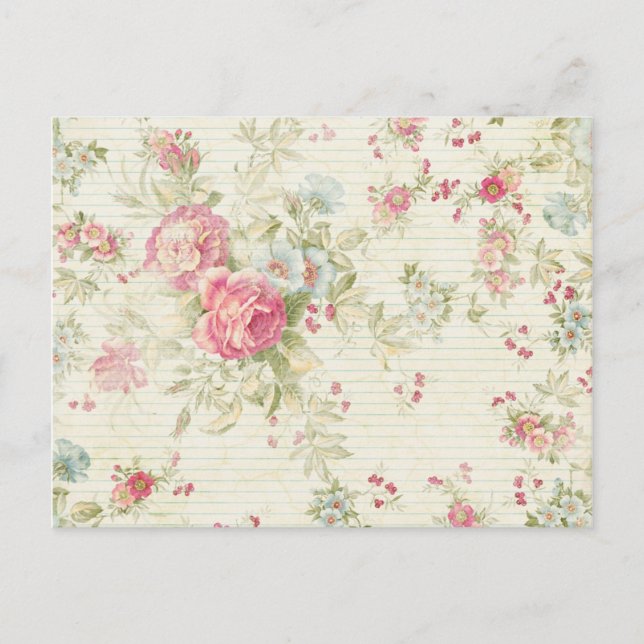 Postal Patrón floral rosa de grano chic de Shabby (Anverso)