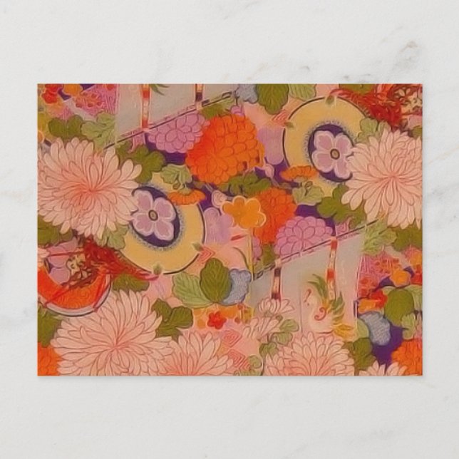 Postal Patrón floral rosa de la flor de Kimono (Anverso)