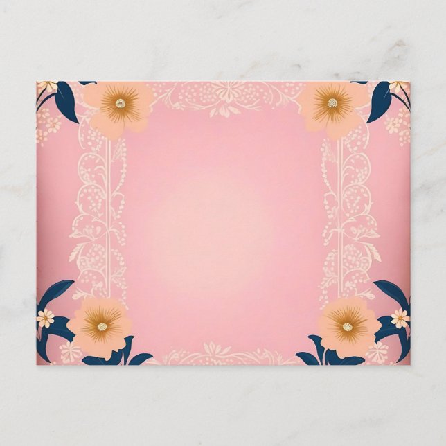 Postal Patrón floral ruso sobre fondo rosa claro (Anverso)