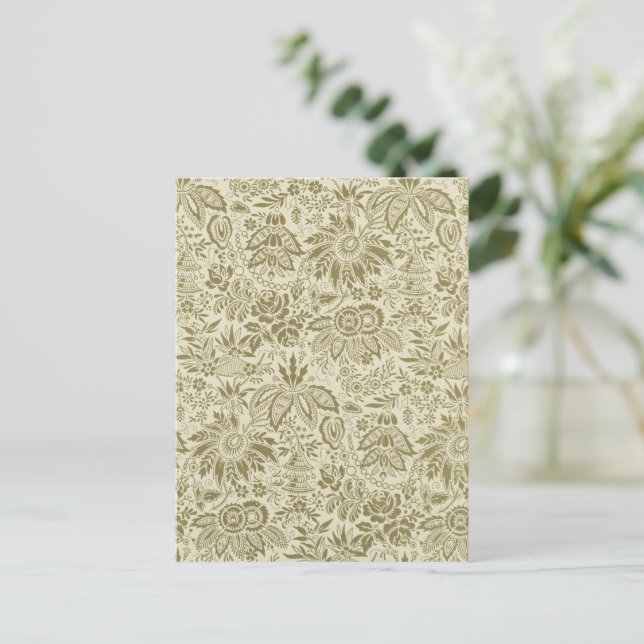 Postal Patrón floral Sage verde Damasco antiguo (Anverso de pie)