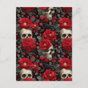 Postal Patrón floral sin fisuras de cuervo y calavera gót