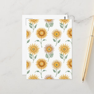 Postal Patrón floral sin foco de girasol estilizado