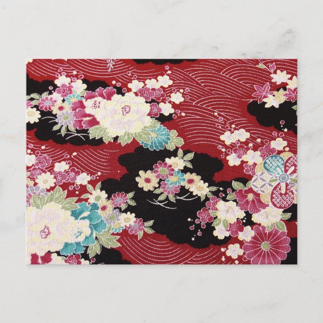 Postal Patrón floral, textil de KIMONO japonés (Anverso)
