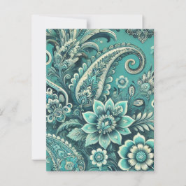 Postal Patrón floral turquesa paisley