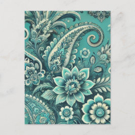 Postal Patrón floral turquesa paisley