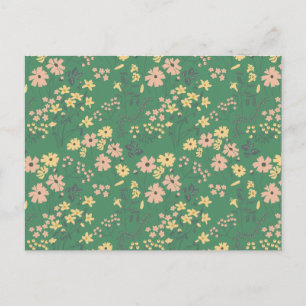 Postal Patrón floral verde boho moderno