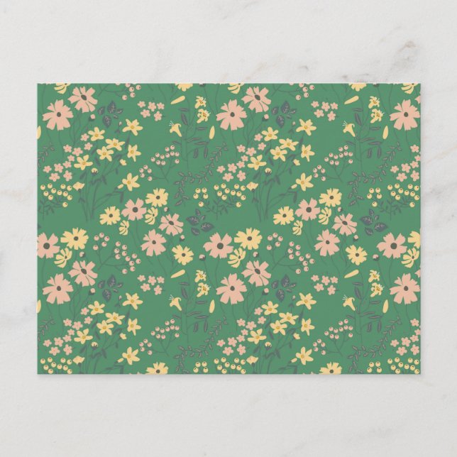 Postal Patrón floral verde boho moderno (Anverso)