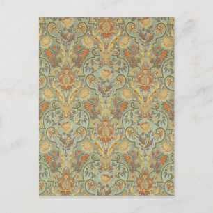 Postal Patrón floral vintage Paisley Cyan amarillo verde