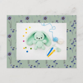 Postal Patrón floral y conejo crochet