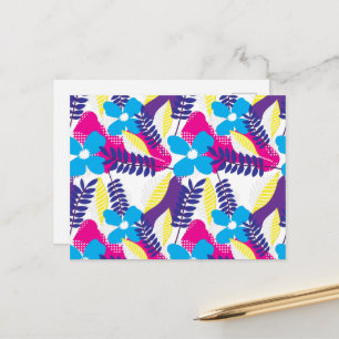 Postal Patrón floral y de puntos Chic Colorido con Hojas