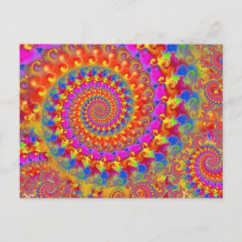 Postal Patrón fractal hippy Turquesa rosa y amarillo