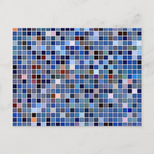 Postal Patrón funky azul de 'Azulejos de Baño'
