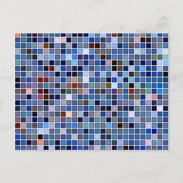 Postal Patrón funky azul de 'Azulejos de Baño' (Anverso)