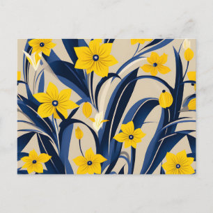 Postal Patrón geométrico Art Deco con azul marino amarill