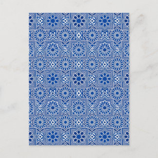 Postal Patrón Geométrico de Azulejo Tradicionales en Azul