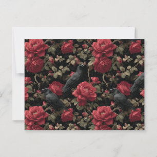 Postal Patrón gótico con rosas y cuerdas rojas