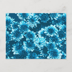Postal Patrón gráfico moderno de Dahlia, azul índigo