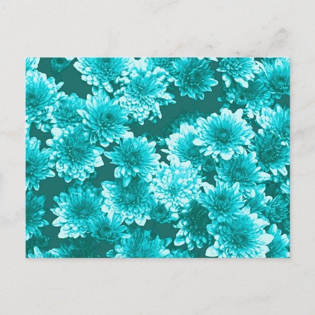 Postal Patrón gráfico moderno de Dahlia, Verde azulado y  (Anverso)