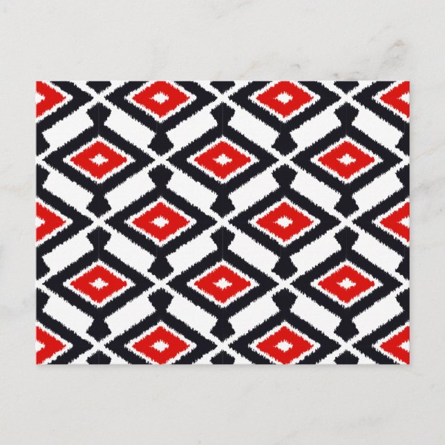 Postal Patrón Ikat - rojo oscuro, negro y blanco (Anverso)