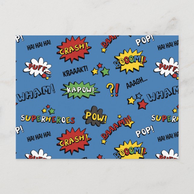 Postal Patrón infantil de superhéroes retro (Anverso)