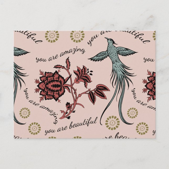 Postal Patrón Inspirador de pájaro floral (Anverso)
