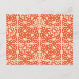 Postal Patrón japonés Asanoha - naranja coral