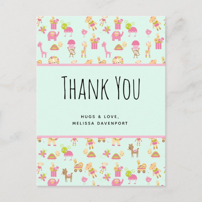 Postal Patrón lindo con animales y juguetes de guardería  (Anverso)