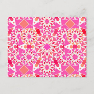 Postal Patrón Mandala, tonos rosas y corales