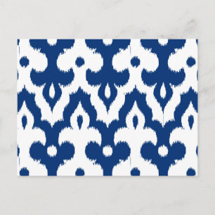 Postal Patrón marroquí de damasco de Ikat, azul cobalto y