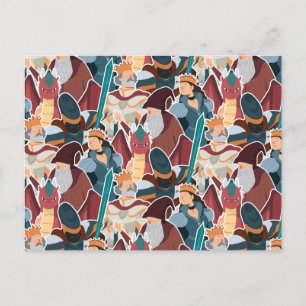 Postal Patrón medieval Caballeros y Dragones Cuidados Ver