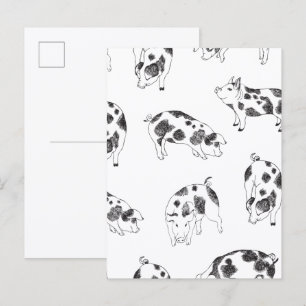 Postal Patrón minimalista de arte lineal de cerdo Cottage