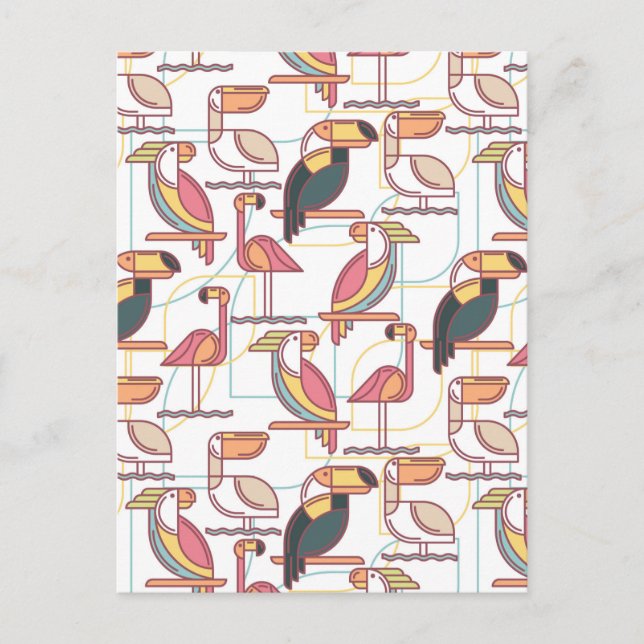 Postal Patrón moderno con aves tropicales (Anverso)