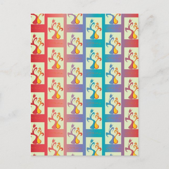 Postal Patrón moderno rojo, morado y azul Tulip Couple (Anverso)