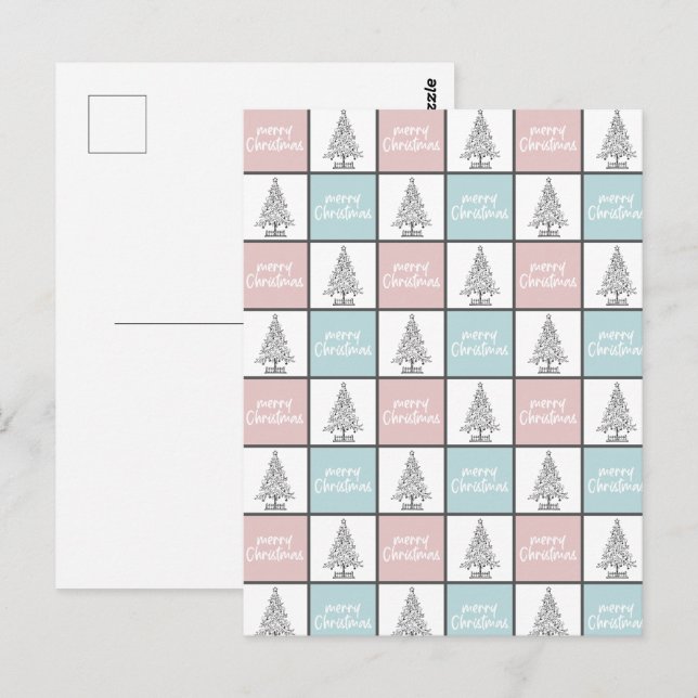 Postal Patrón moderno rosa y azul pastel de los navidades (Anverso / Reverso)