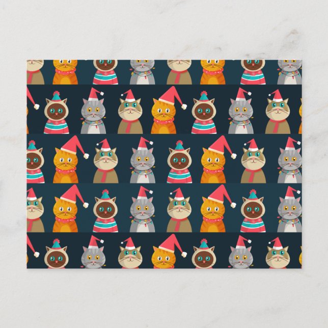 Postal Patrón Navidades lindos de gatos, Navidades Meow (Anverso)
