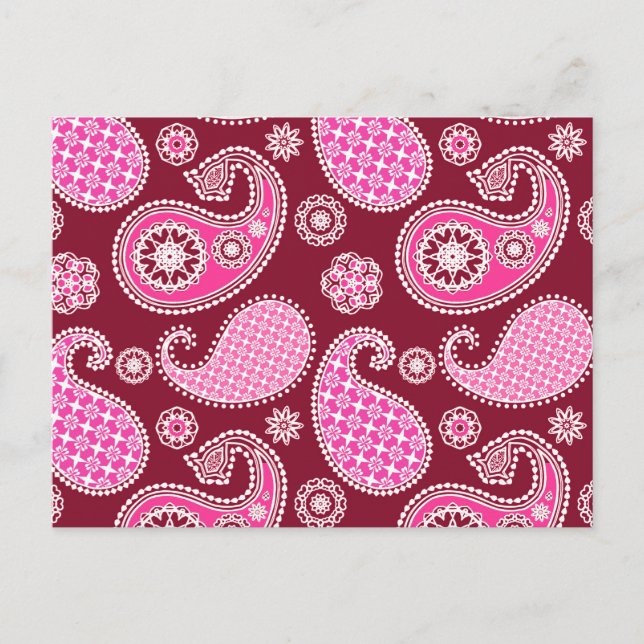 Postal Patrón paisley, borgoña, rosa y blanco (Anverso)